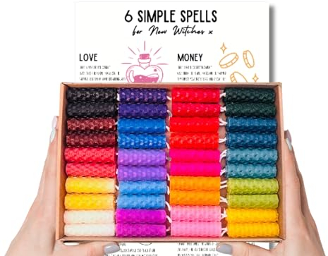 Phoenix Candle Company - Mini Beeswax Spell Candles Set - 40 Count - Hand-Rolled - Assorted Colours