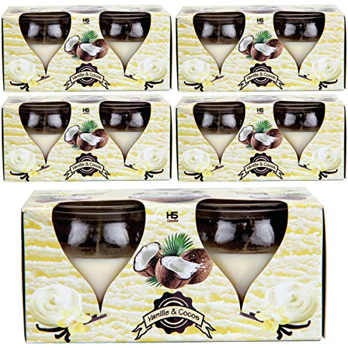 HS Candle Duftkerzen Creation 10er Pack im Glas, lange Brenndauer und angenehmer Duft (Vanille-Cocos)