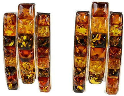 Amber Jewelry for Women - Sterling Silver and Baltic Multicolored Stud Amber Drop Earrings Melania - Dangle Earrings - Sterling Silver Jewelry Collection