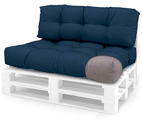 Spatium Palettenkissen Set abnehmbar Bezug wasserdicht gesteppt Palettenauflage Palettenpolster Palettensofa Palettenmöbel Dunkelblau 2er Set