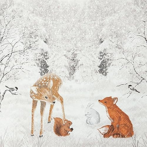 20 Servietten Friedlicher Wald als Tischdeko für Liebhaber von Tiere im Winter 33x33cm