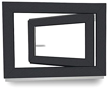 Kellerfenster - Fenster - Dreh- & Kippfunktion - innen anthrazit/außen anthrazit - BxH: 60 x 40 cm - 600 x 400 mm - DIN Links - 2 fach Verglasung - 60 mm Profil
