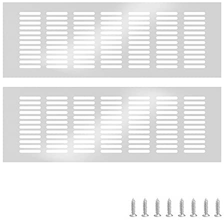 GZGXKJ 2 Pezzi Argento Rettangolare Griglia di Ventilazione Griglia di in Metallo Griglia D'aria in Alluminio Griglia Muro Griglia Areazione per di Armadi e Vamere da Letto Zoccolo Cucina(30*8*1.8cm)