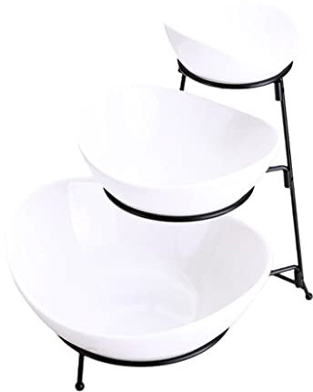 Fruit Basket Fruit Bowl 3 Tier White Fruit Bowl Set With 3 Oval Porcelain Serving Bowl & Collapsible Metal Rack For Easy Storage Fruit Dish House Decor