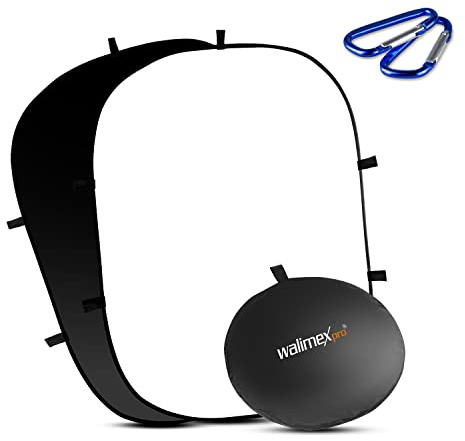 Walimex pro 2 in 1 Falthintergrund schwarz/weiß 150 x 200 cm inkl. 2 Karabinerhaken, robuster Fotohintergrund mit stabilem Rahmen, Faltbarer Hintergrund für Fotostudio mit Transporttasche