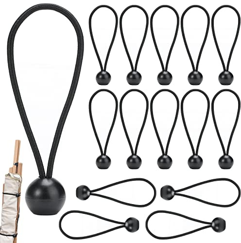 15 tenditori per teloni, corti, con sfera, 4 mm di estensione, passanti in gomma, corda di espansione con sfera in plastica, tenditore per tenda, tenditore in gomma con ganci per teloni, tende