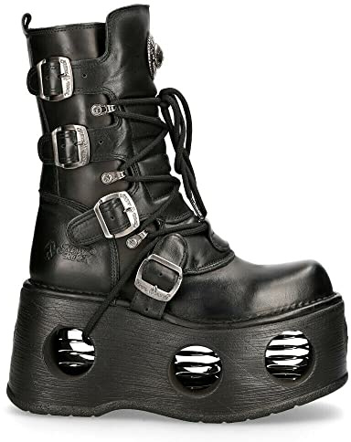 New Rock Boots 373-S2 Stivali Unisex in Pelle Nera Metallizzata Con Plateau Goth Neptuno Spazio Stivali 4