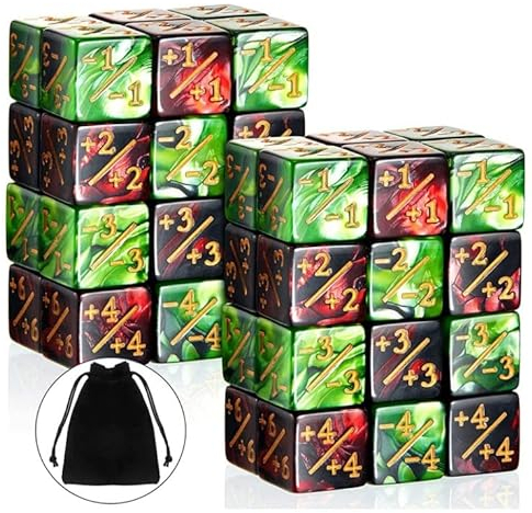 Pomeloone 48 Stücke Würfel Zähler, Token Würfel Loyalität Würfel D6 Würfel Kompatibel mit MTG, CCG, Kartenspiel Zubehör, mit Aufbewahrungsbeuteln (Rot+Grün)