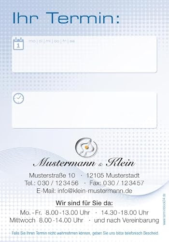 50 Terminblöcke Dynamic individuell bedruckt mit Ihrem Text und Logo, 50 Blatt je Block, 74 x 105 mm (DIN A7), Hochformat, mehrere Grundfarben und Terminfelder wählbar (50)