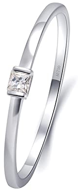 Epinki Echter Schmuck Ring Weißgold Au750, Klassiker Eheringe mit Diamant 0.01ct, Prinzessschliff, 18K Diamantring Trauringe für Damen, Silber, Gr.60