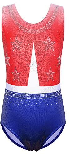 ZNYUNE Gymnastics Leotards for Girls Long Sleeve/Sleeveless Colorful Sparkle Athletic Ballet Dance Leotard for Kids 3-12 Years B296 RedBlue 6A