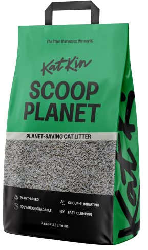 KatKin Scoop Planet Litter (1x4.5kg/12.8L bag): KatKin's upgraded Tofu litter, Plant-Based, 100% Biodegradable, Non-Tracking, Clumping Cat Litter Made With Non-Toxic, Eco-Friendly Pea fibre & Millet