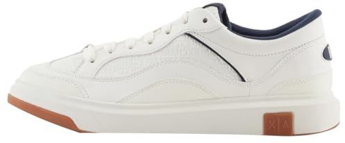 Armani Exchange Uomo Venice, Logo Debossed Chunky Sneaker, off White Navy, 45 EU