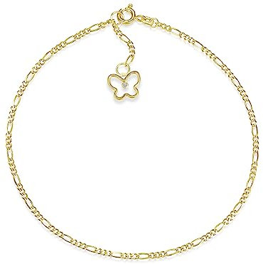 Fußkette Figaro Breite 2mm mit kleinem Anhänger Schmetterling 1 | aus echt 585 Gold | hochglanzpolierte Fußkette | Echtgold mit Federringverschluß