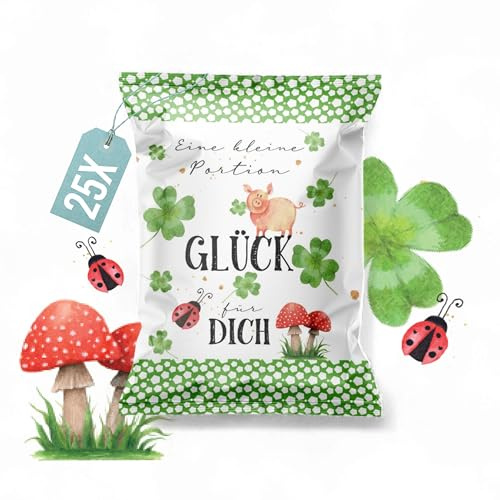 Fruchtgummi Tütchen Viel Glück Süßigkeit Glücksbringer Gummibärchen, 25 Stück: kleines Geschenk für Prüfung, Abitur, Silvester, Neujahr, 7 x 9 cm