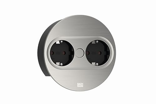 BACHMANN Einbausteckdose TWIST 2 rund 2-fach 2m Kabel Tischsteckdose für Küche und Büro Edelstahl-Optik 946.000 (mit automatische Öffnung, Anti-Fingerprint Beschichtung und abnehmbarem Cover)