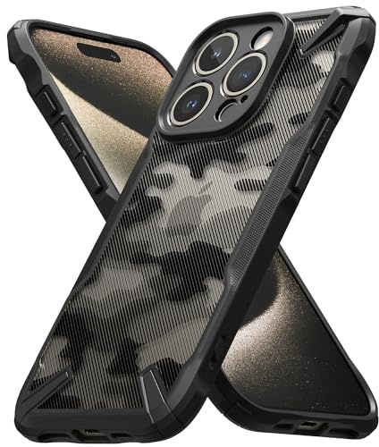 Ringke Fusion-X Case Kompatibel mit iPhone 15 Pro Max Hülle, [Militärischer Schutz] Stoßfest Fingerabdruckfest Militär Muster Handyhülle für iPhone 15 Pro Max 6,7 - Camo Black