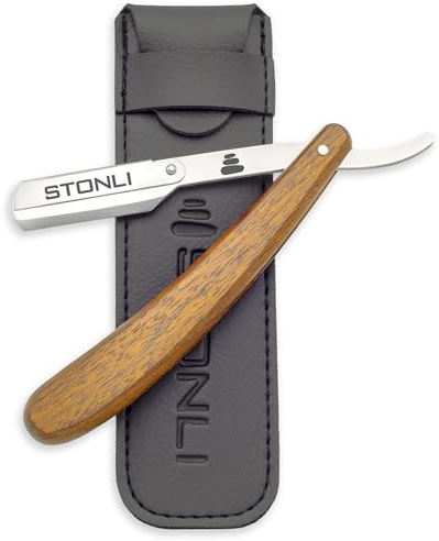 Premium Cut Throat Razor - Natural Wood Handle, Stainless Steel Swing Lock Blade Holder with Traveling Pouch - Blades Not Included (R Silver)