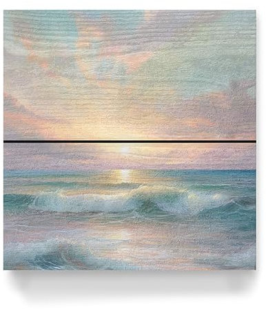 artboxONE Holzbild 20x20 cm Reise/Strand und Meer Ozean-Sonnenaufgang L von Künstler Riley B