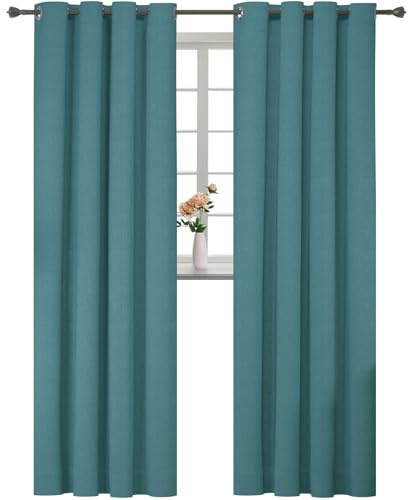 YSTELLAA Rideau 100% Occultant Lot De 2, 140×280cm, Effet Lin, Rideau Thermique Isolant Anti Froid Et Chaleur, Rideaux Anti Bruit, avec Oeillet, pour Salon Et Chambre, Vert