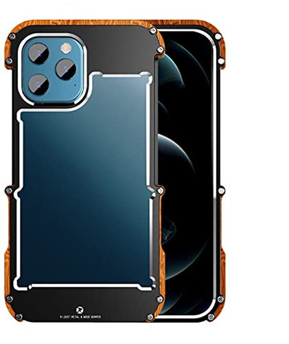 ONECMN Coque de téléphone arrière antichoc en métal et bois pour iPhone 13 12 Pro Max 12 Mini 11 Pro X 7 8 Plus XR XS SE2020 Coque 2022 (couleur : noir, taille : pour iPhone 11 Pro)