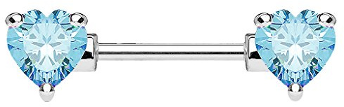 Taffstyle Piercing Schmuck Brustwarzenpiercing Brustwarze Intimpiercing Brust Nippel Intim Ohr Ohrpiercing Barbell gerade Hantel Stab mit Herz Glitzer Kristall 12mm Silber Türkis