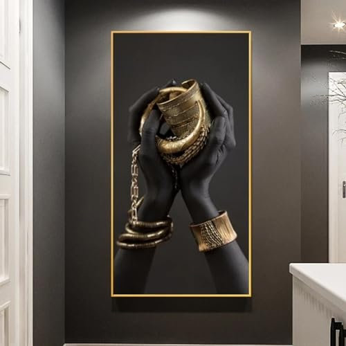BBOVOBB Afrikanische Kunst, schwarze Hände, die Schmuck halten, Leinwandbild, Wandkunst, modernes schwarzes Poster und Drucke für Wohnzimmer-Dekoration, 30 x 60 cm, ohne Rahmen