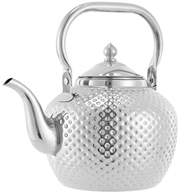 Teapot, Stainless Steel Tea Kettle, 2L Tea Pot with Tea Filter, Anti-Scald Handle & Streamlined Spout, for Families, Restaurants, Camping, 11.8 * 17.5cm (Silver)
