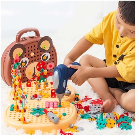 HAZARA Montessori Schraubbrett ， Intelligente Montage Kinder Schraubenzieher Sicherheitsmaterial Kinderwerkbank ， Werkbank Kinder Ab 4 Jahre,Brown