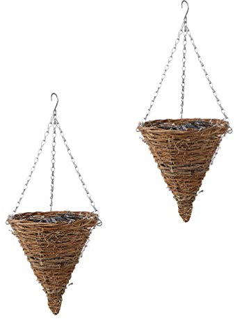 2ST Rotting hängande planteringskorgar Konformad växt Blomkruka Bondgård Vägg Blomkorg Wicker Tak Växtkruka for inomhus utomhus Trädgård Balkong Dekor/824