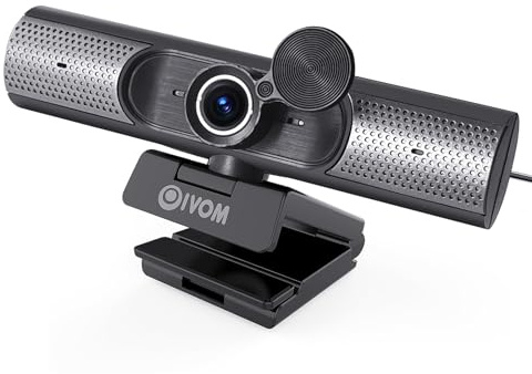 Oivom Webcam con microfono e altoparlante, webcam 1080p per computer desktop e laptop, fotocamera USB con copertura per la privacy fisica, plug and play, webcam streaming, telecamera PC grandangolare