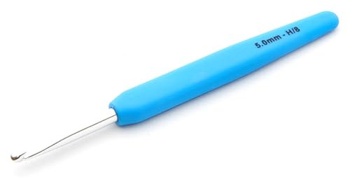 KnitPro Waves Crochet Hooks – 5mm Crochet Hook, Ergonomic Soft Handles, Soft Rubber Grip for Arthritic Hands, Light & Comfortable Crochet Needles for Knitting, Cornflower Blue