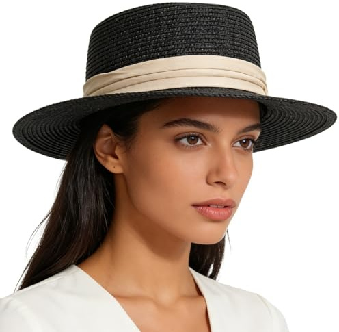 HIQIU Unisex Panamahatt stor halmsolhatt med brett brätte för män och kvinnor solskydd platt topp halmhatt sommarhatt strandhatt, One Size
