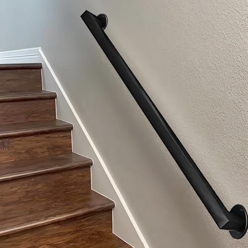 Modernes Haltegriff-Set für Treppenhandläufe, schwarzer Handlauf aus Schmiedeeisen für Innentreppen, Stützstange zur Wandmontage, Treppengeländerstufengeländer für Wände(100cm)