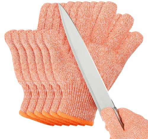 PATIKIL Cut Resistant Gloves, 6 Pair Level 5 Protection Anti Cutting Gloves Cut Proof Gloves for Kitchen Wood Carving Working, Extra Large, Orange