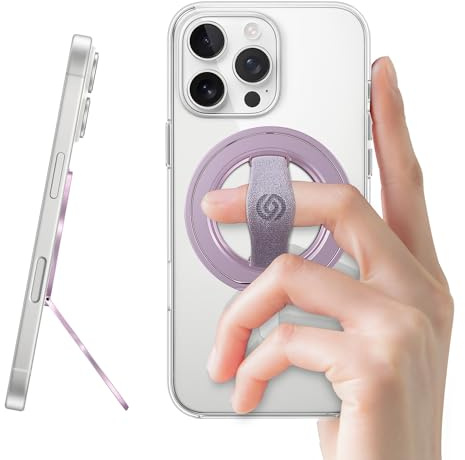 EWA MagOne 3:e generationen, kompatibel med MagSafe, telefongreppstativ med fingerrem, avtagbar magnetisk ringhållare och stativögla för iPhone 16-12-serien – (lila)