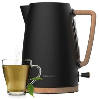 Cecotec Hervidor de Agua Eléctrico ThermoSense 200 Woody, 1,7 Litros, 2200 W, Fabricado en Acero inoxidable, Diseño elegante, Base con giro 360º, Filtro antical desmontable y lavable