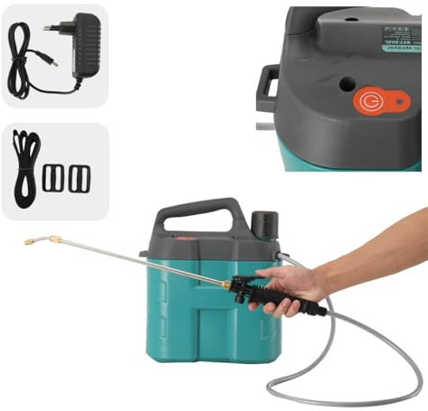 QWEXOB Akku Drucksprüher inkl. Li-Ion Batterie und Ladegerät - 8 Liter - Gartenspritze für Garten/Weingut/Rasen, mit 52 cm Edelstahl Sprühlanze, 1m Schlauch，Unkrautspritze mit Messingdüse