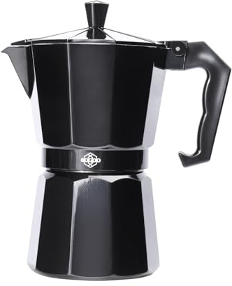 BoGoo Moka Espresso Stovetop Coffee Maker - Classic Italian Style Aluminium Percolator for Gas & Electric Hobs, Available in 3 Cup (150ml) & 6 Cup (300ml) Sizes (6 Cup)