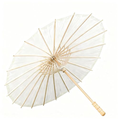 WUKUAIER 33 Inch White Paper Parasol Umbrella for Wedding Decor & DIY Art - Large Handmade Wooden Frame Sun Wedding Parasols, Asian Party Backdrop Painting Craft Projects White