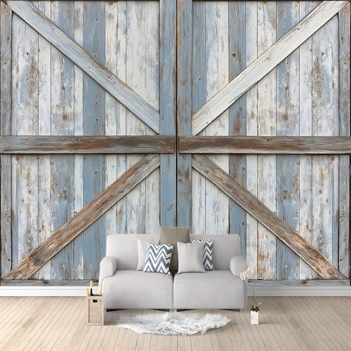 Retro Holztür Brett Fototapete 400 X 280 Cm Grau Braun 3D Vlies Tapete Wanddeko – Moderne Wandtapete Für Wohnzimmer, Schlafzimmer, Xxl Wandbilder Stilvolle Dekoration