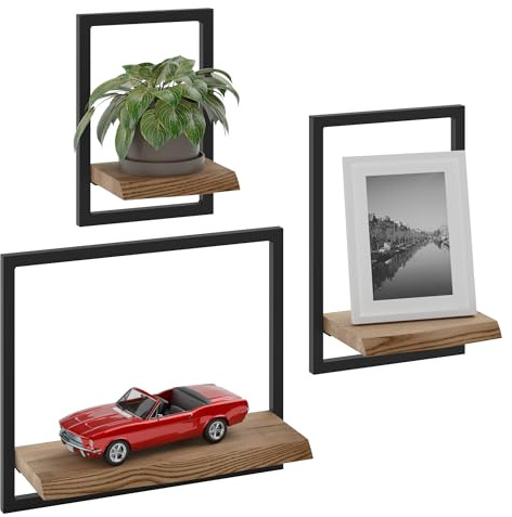 LAMO Wandregal Holz Set 3-teilig - Schwebendes Wandregal aus Massivholz mit unsichtbarer Halterung - Küchenregal, Badezimmer & Wohnzimmer - Wandboard rustikal - hohe Belastbarkeit