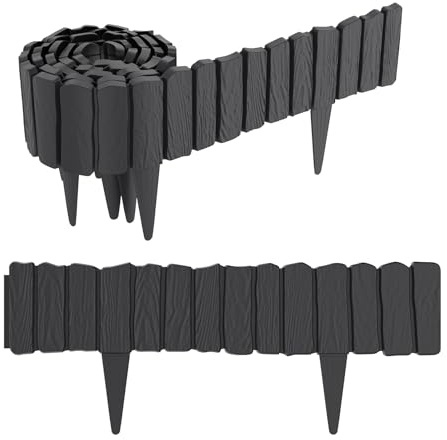 Aufun 2,3m Holzoptik Beeteinfassung zuschneidbar Anthrazite | Beetumrandung Rasenkante Palisadenzaun Holzzaun klein Beetbegrenzung Palisaden Deko Gartenpalisade Beetzaun