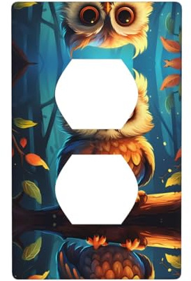 Phayah Placa de pared dúplex con patrón de búho, tamaño estándar, policarbonato termoplástico, doble enchufe