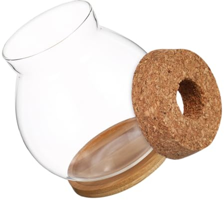 BESPORTBLE Kleines Hydroponisches Fischglas mit Holzdeckel Transparentes Mini Aquarium für Betta Fische Terrarium Erde Dekorativer Fischbehälter für Büro und Zuhause Bambusunterlage