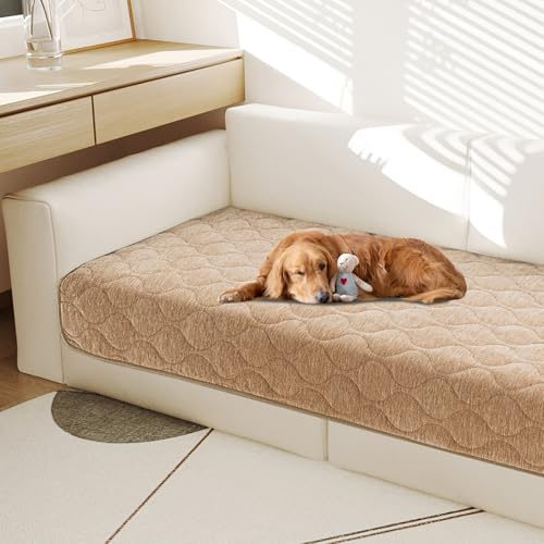 WWYL Sofabezüge, 2-, 3-, 4-Sitzer, rutschfeste Sofa-Schonbezüge, superweich und dick, Chenille, Sofaschoner von Haustieren/Kindern/Hunden (Khaki, 91 x 178 cm)