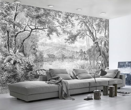 Papier Peint Panoramique Arbre Noir Et Blanc Vintage 350x250cm Papier Peint Intissé 3D Tapisserie Peinture Murale Chambre Salon -ZXCHEE-MZ03768