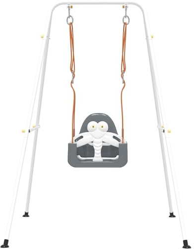 HAPPYMATY 3-in-1 Toddler Swing Set, Baby Swing with Safety Belt, Indoor/Outdoor, Easy to Assemble Kids Swing Seat with Sturdy Metal Stand for Playground, Backyard and Nursery, Gray White