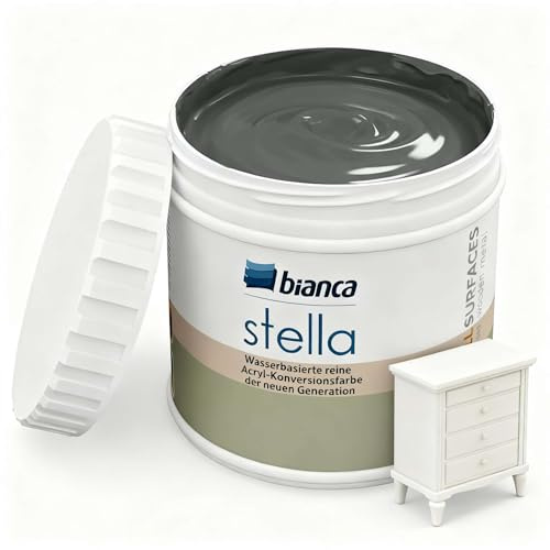 Bianca Stella Möbelfarbe Ohne Schleifen - Wasserbasierter Parfümierter Möbellack für Holz, Küchenschrank, Tisch, Stuhl - Anthrazitgrau, Glänzend, Holzfarbe Innen & Außen, Hochdeckend, Kratzfest, 0.5L