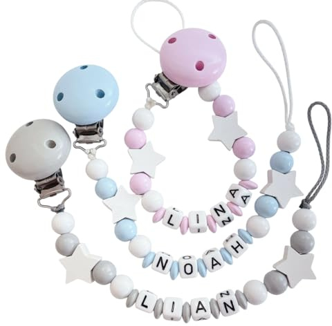 Schnullerband mit Namen für Mädchen & Jungen personalisierte Baby Geschenke Sterne
